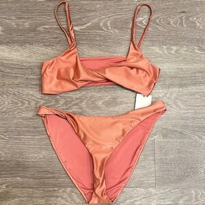 Dippin Daisys Mirage Twist Top Charlie Bottom Bikini Set Pink Desert Rose XL NWT